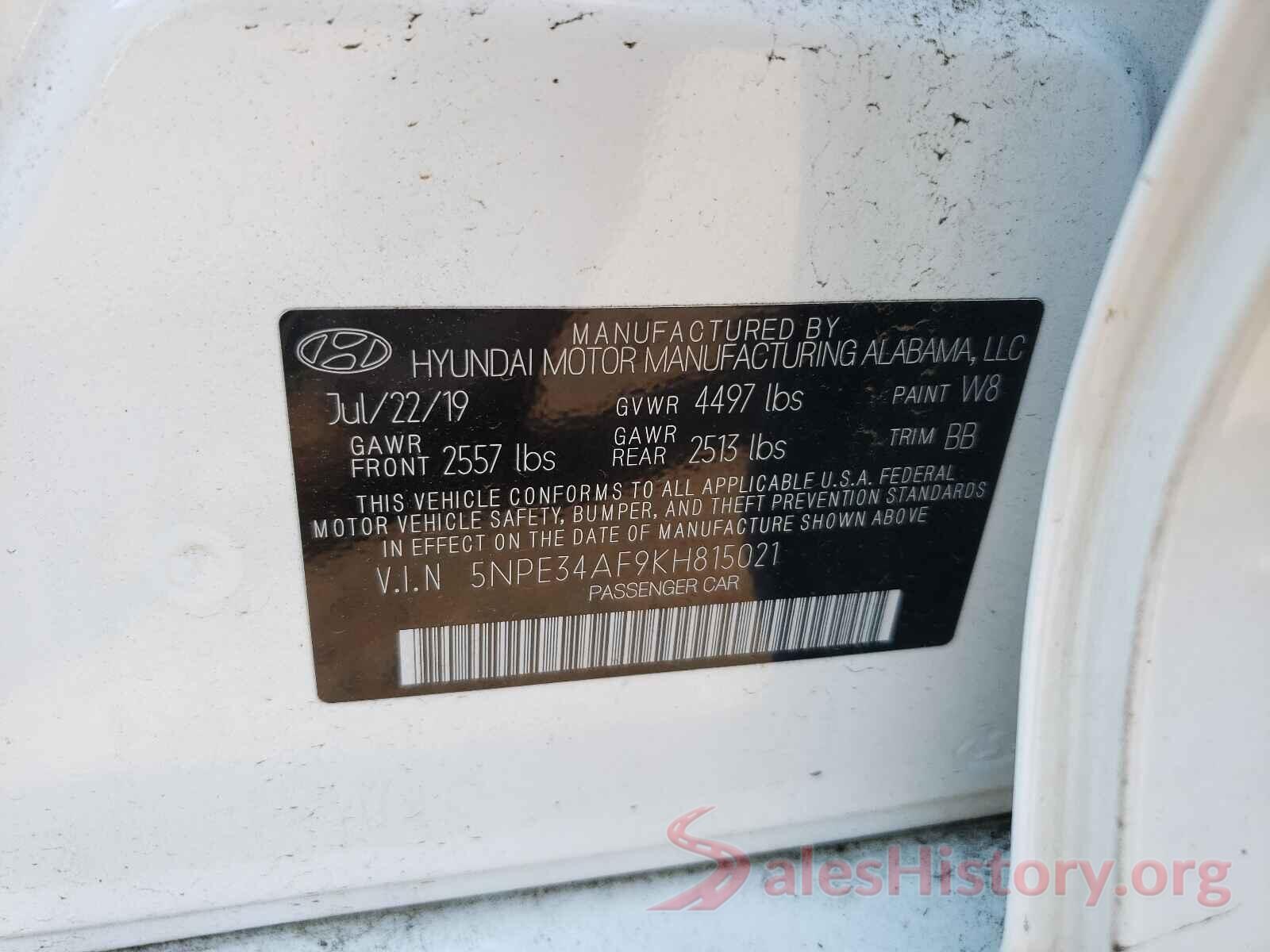 5NPE34AF9KH815021 2019 HYUNDAI SONATA