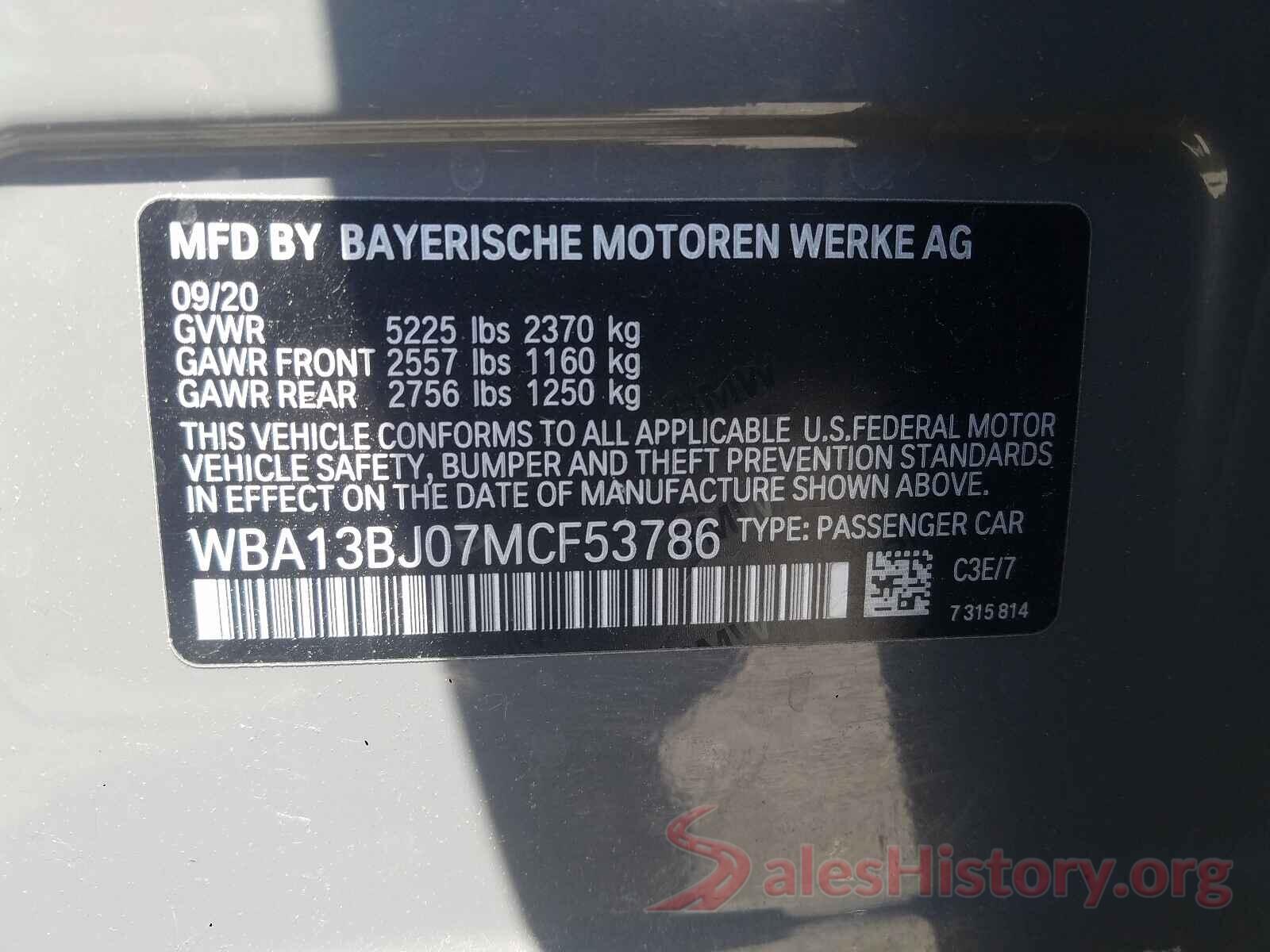 WBA13BJ07MCF53786 2021 BMW 5 SERIES