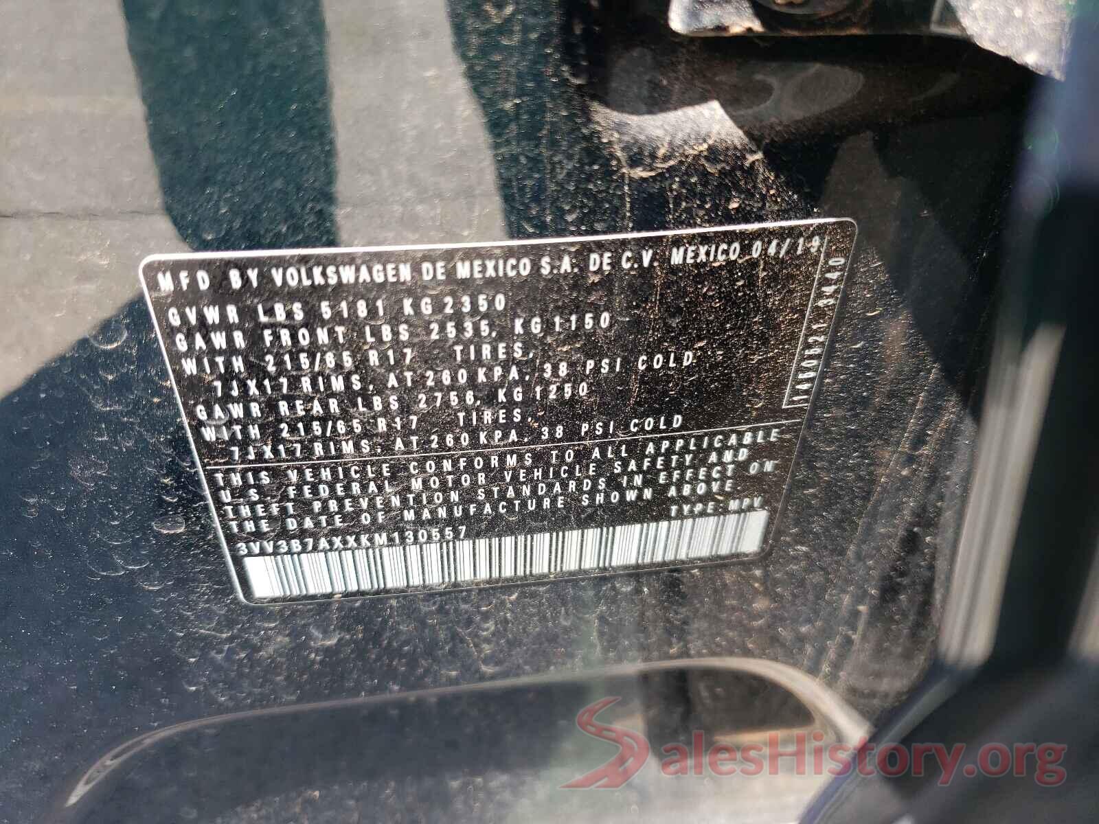 3VV3B7AXXKM130557 2019 VOLKSWAGEN TIGUAN