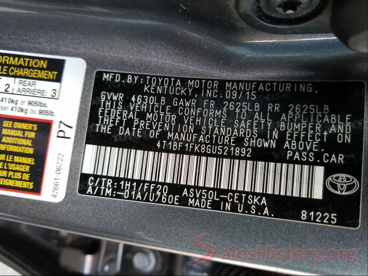 4T1BF1FK8GU521892 2016 TOYOTA CAMRY