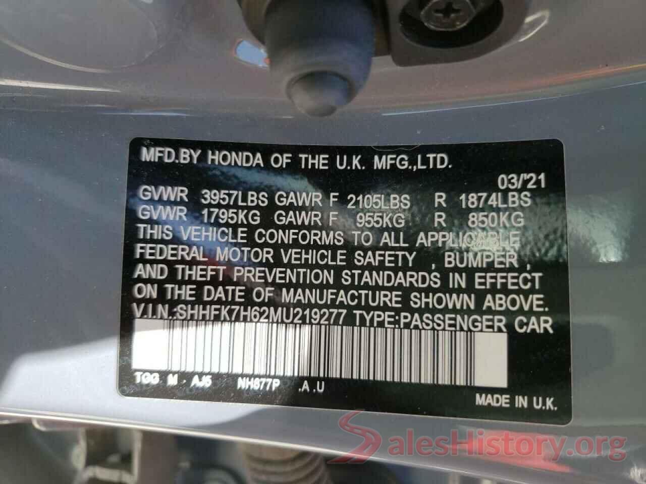 SHHFK7H62MU219277 2021 HONDA CIVIC