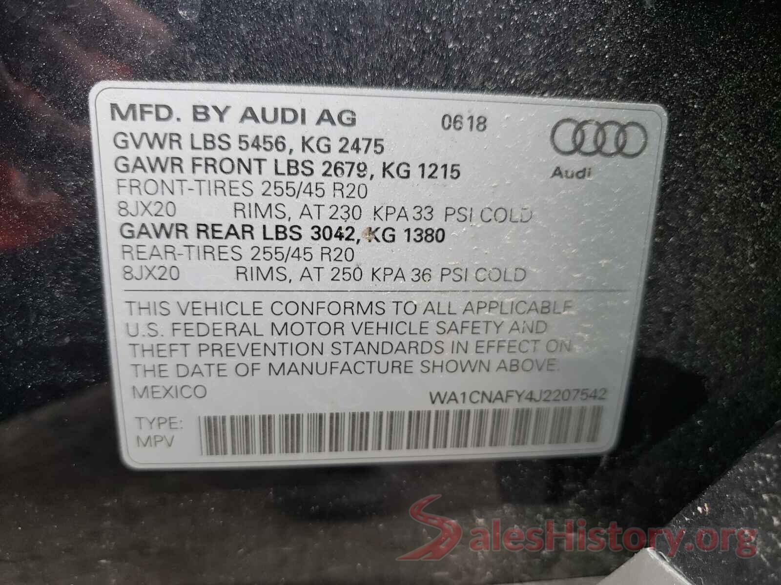 WA1CNAFY4J2207542 2018 AUDI Q5