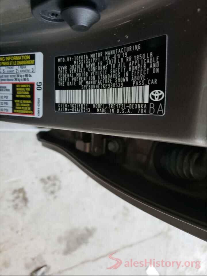 5YFBURHE2KP930539 2019 TOYOTA COROLLA