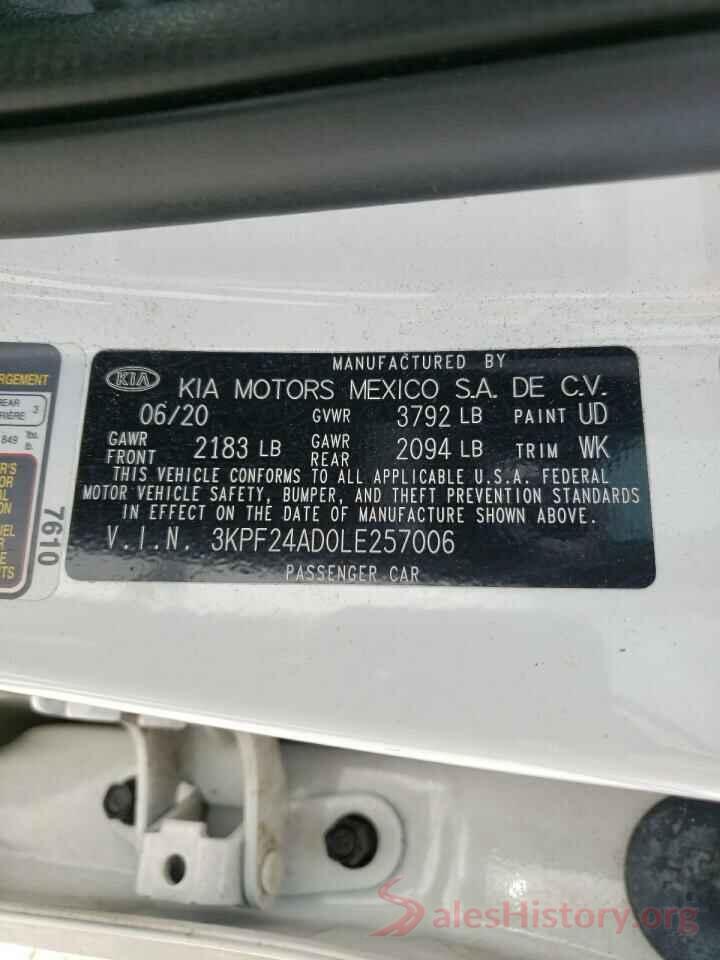 3KPF24AD0LE257006 2020 KIA FORTE