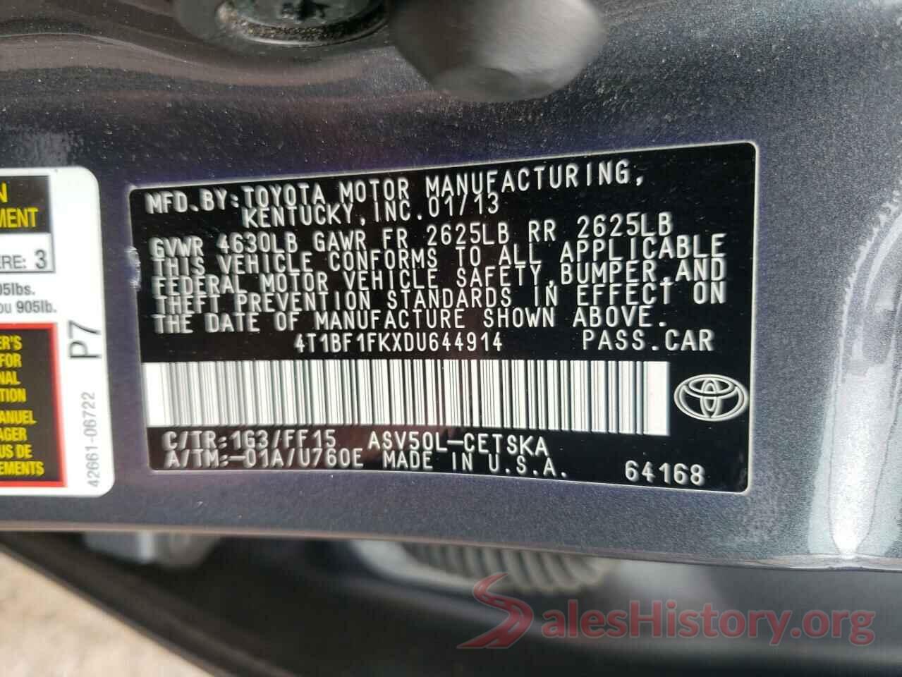 4T1BF1FKXDU644914 2013 TOYOTA CAMRY