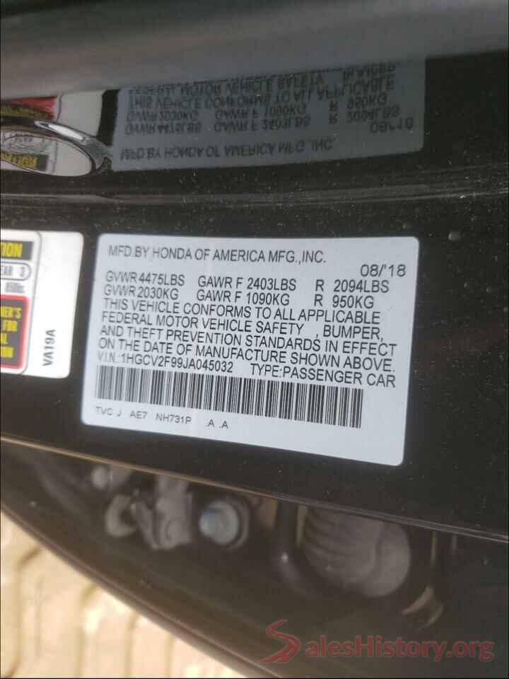 1HGCV2F99JA045032 2018 HONDA ACCORD