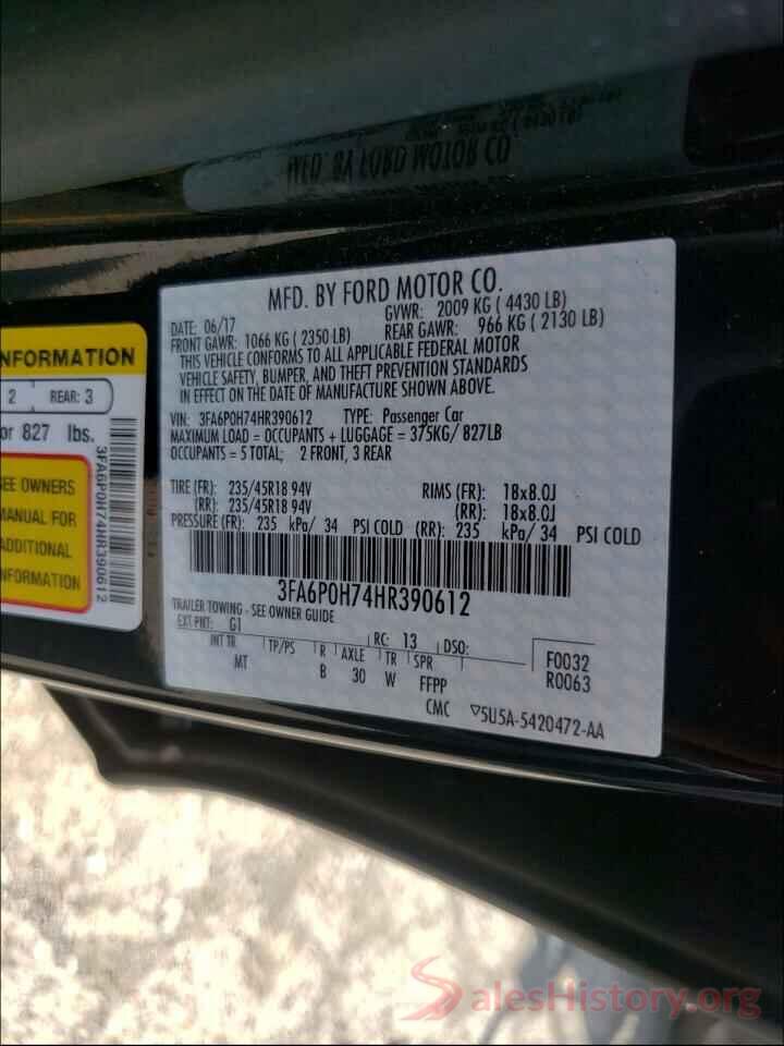 3FA6P0H74HR390612 2017 FORD FUSION