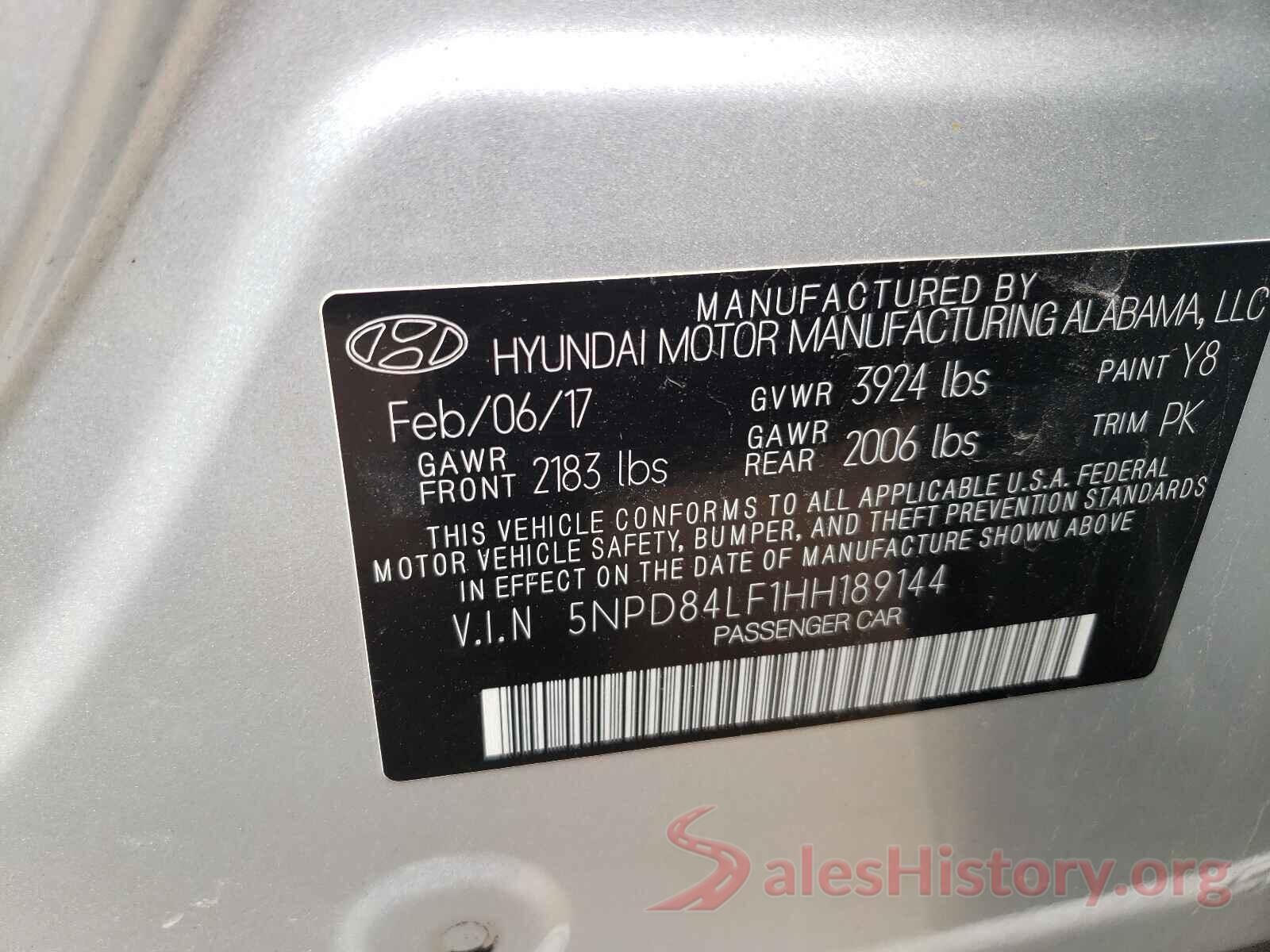 5NPD84LF1HH189144 2017 HYUNDAI ELANTRA