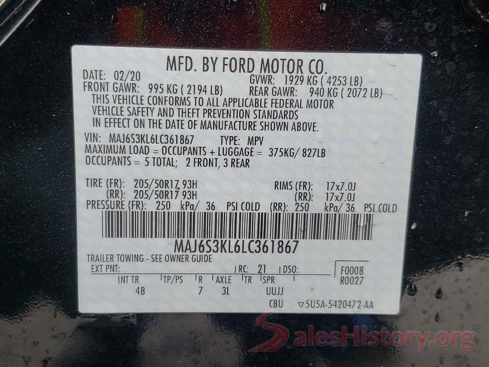 MAJ6S3KL6LC361867 2020 FORD ALL OTHER