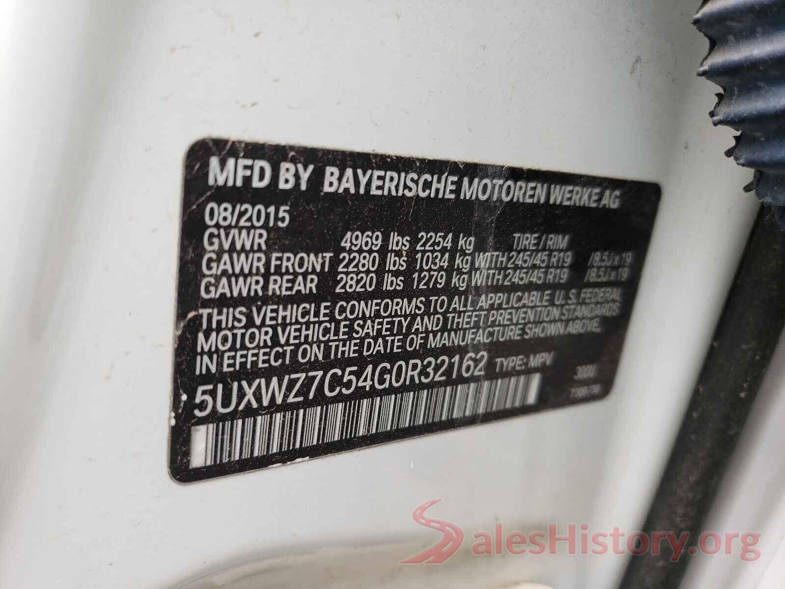 5UXWZ7C54G0R32162 2016 BMW X3