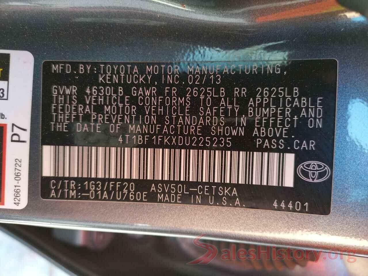 4T1BF1FKXDU225235 2013 TOYOTA CAMRY