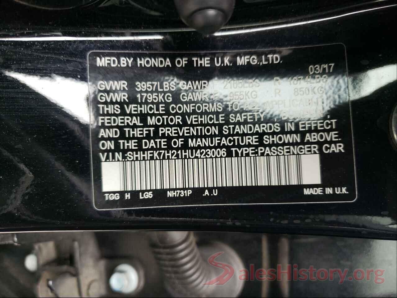 SHHFK7H21HU423006 2017 HONDA CIVIC