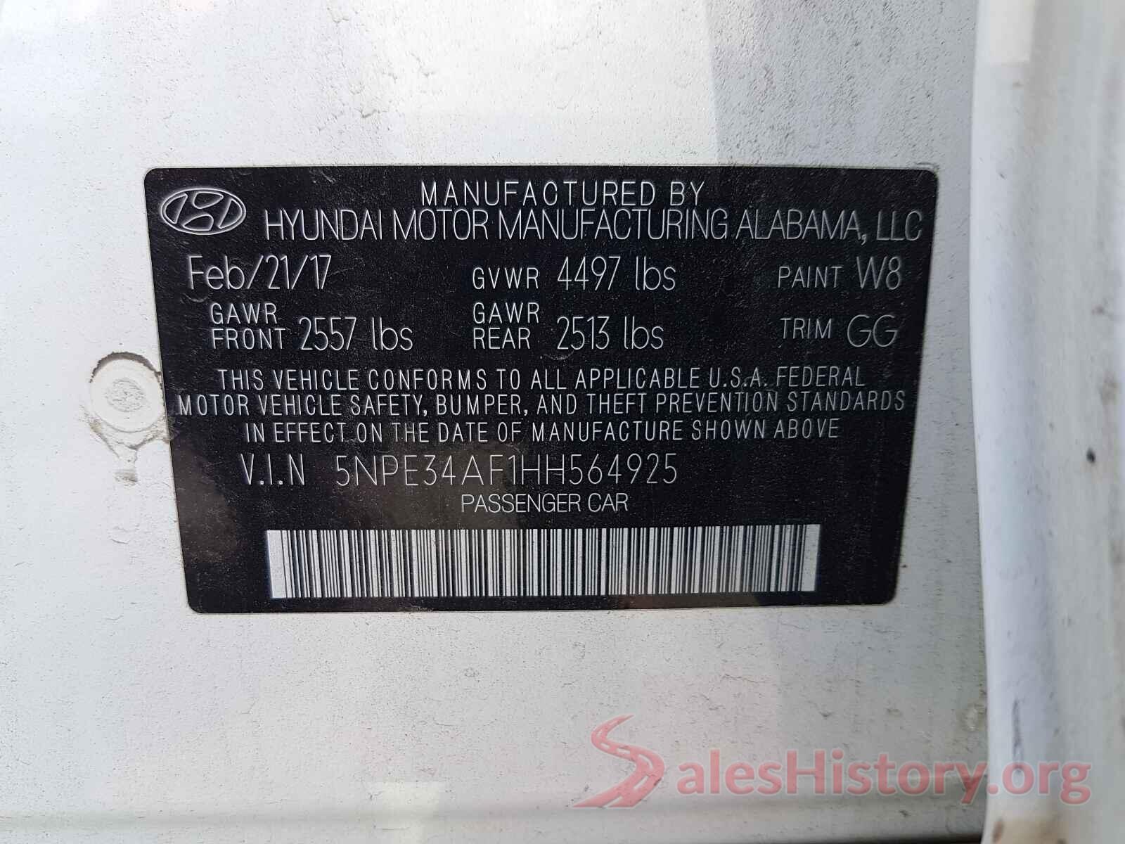 5NPE34AF1HH564925 2017 HYUNDAI SONATA