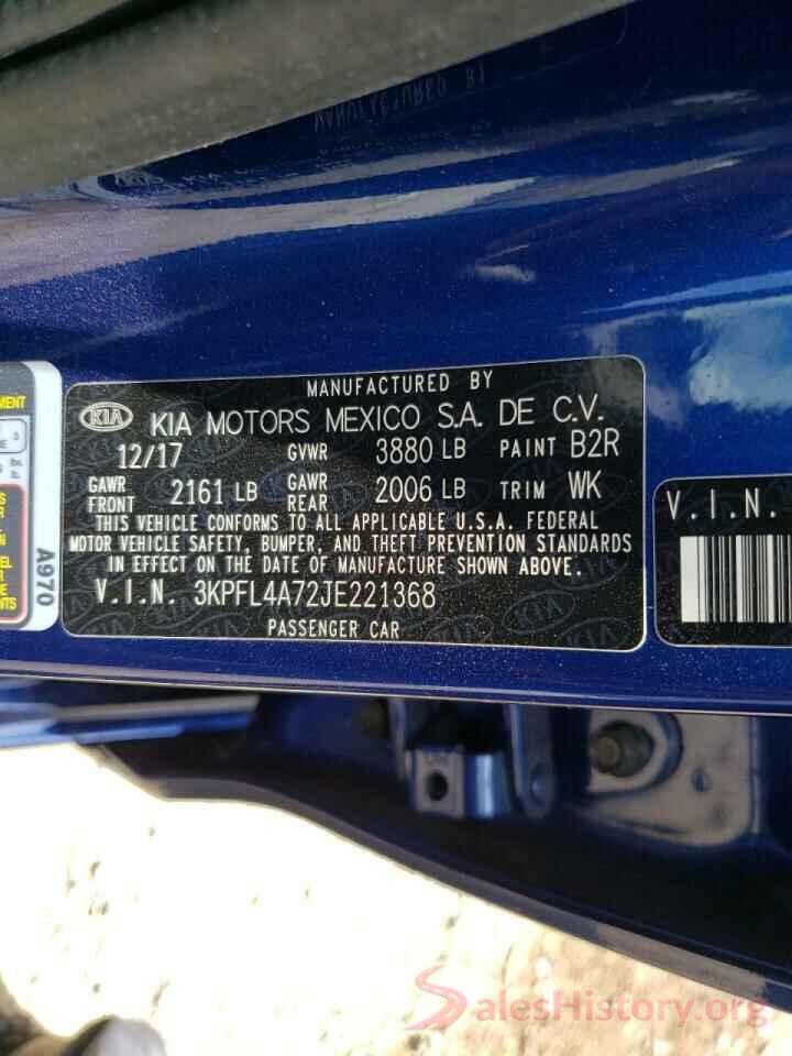 3KPFL4A72JE221368 2018 KIA FORTE