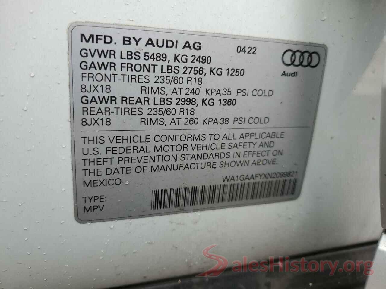 WA1GAAFYXN2099821 2022 AUDI Q5