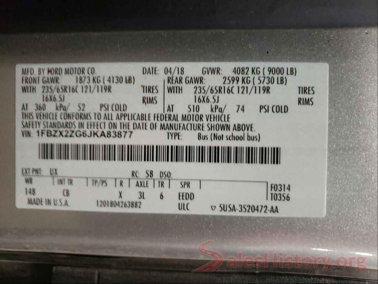 1FBZX2ZG6JKA83877 2018 FORD TRANSIT CO