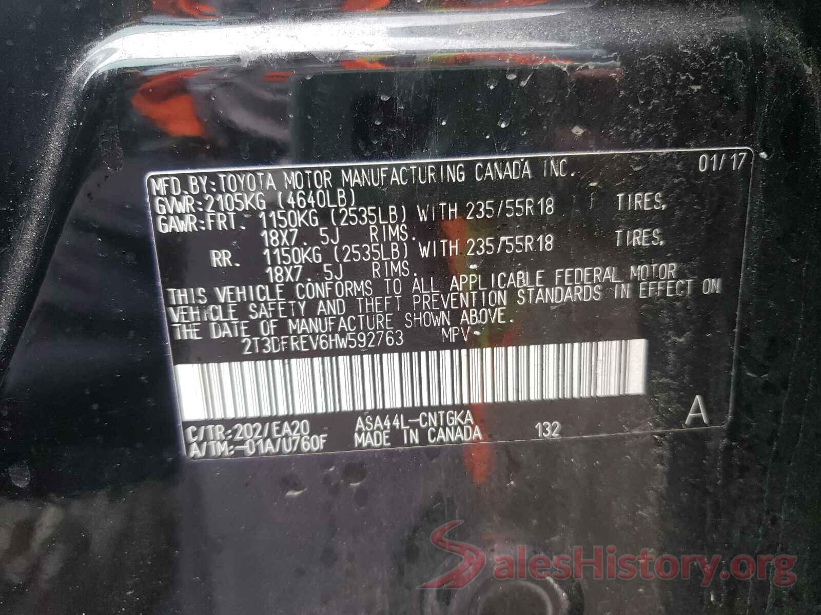 2T3DFREV6HW592763 2017 TOYOTA RAV4