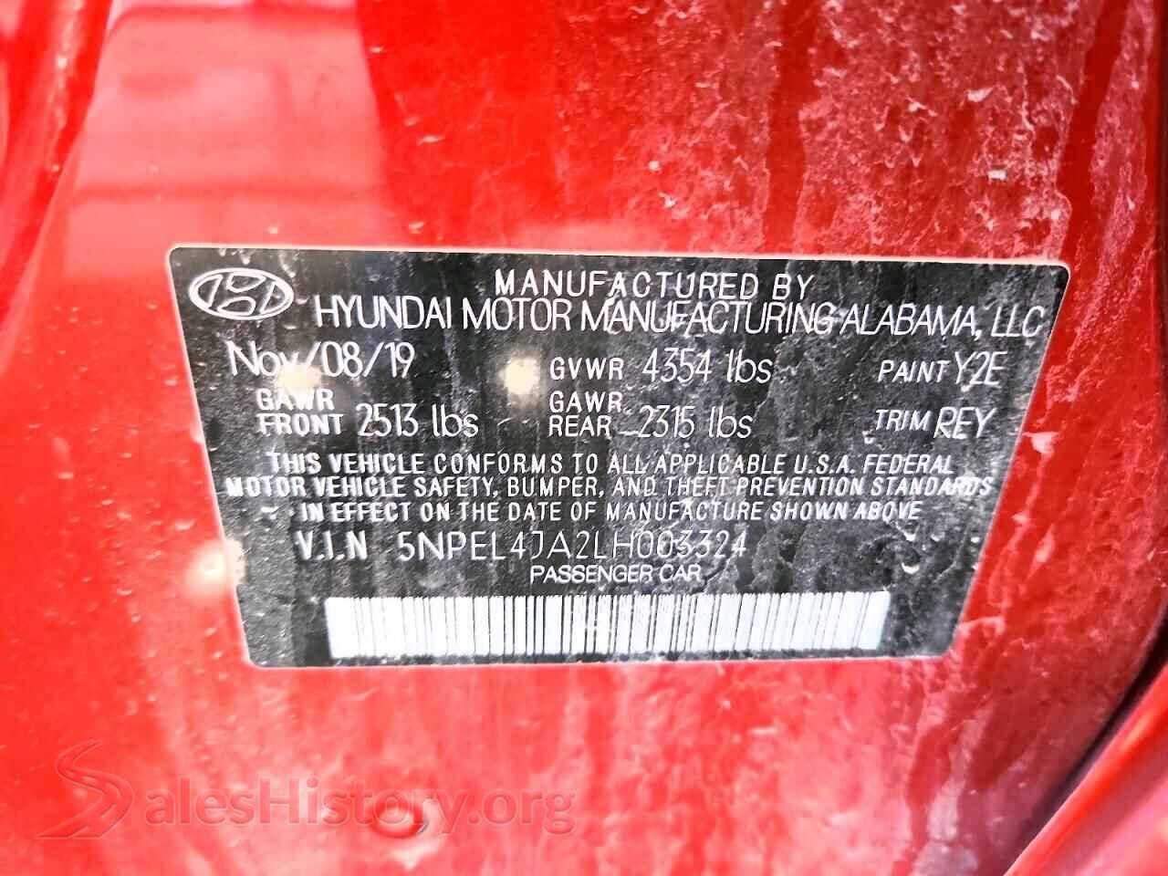 2020 HYUNDAI SONATA VIN 5NPEL4JA2LH003324, trunk area
