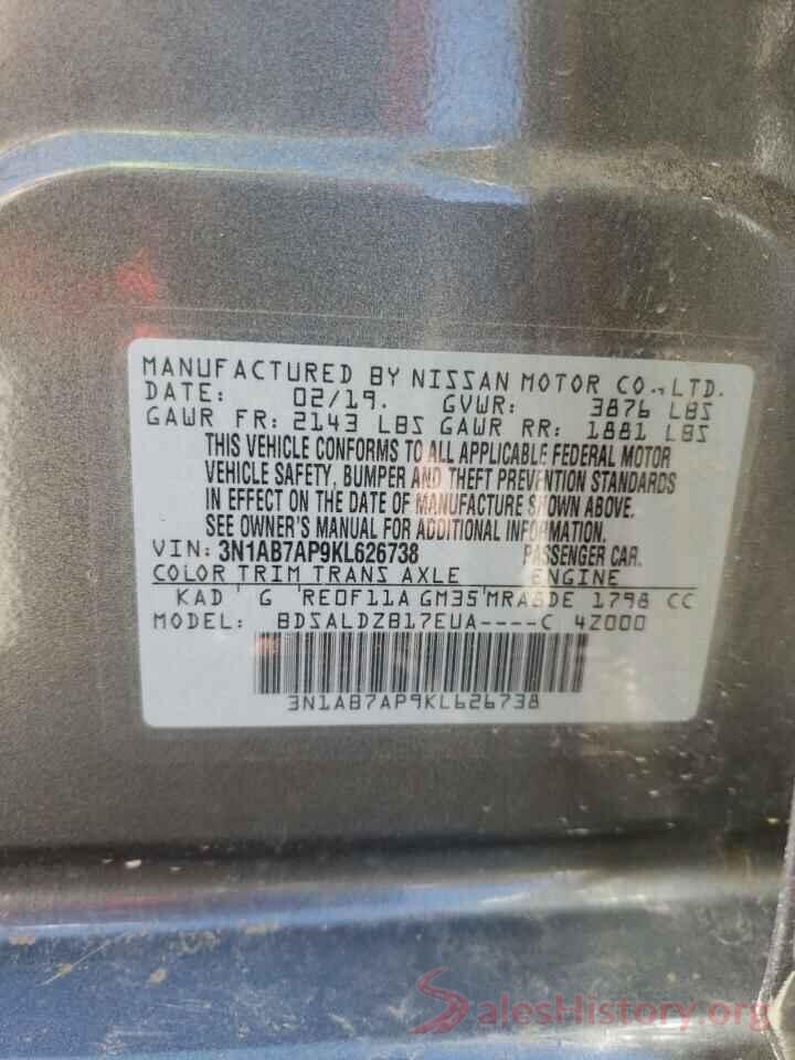 3N1AB7AP9KL626738 2019 NISSAN SENTRA