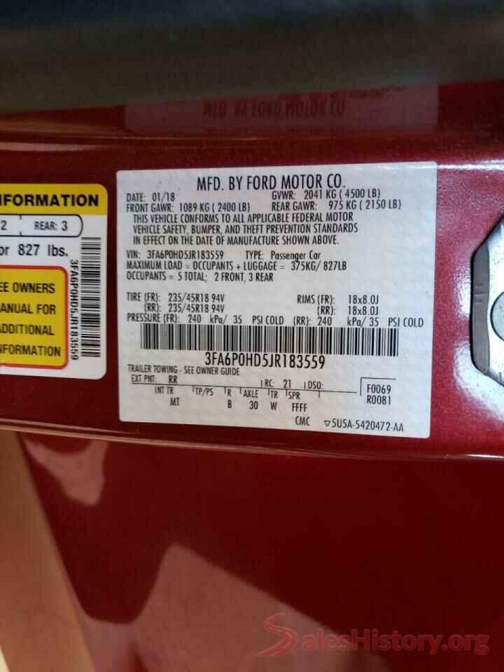 3FA6P0HD5JR183559 2018 FORD FUSION