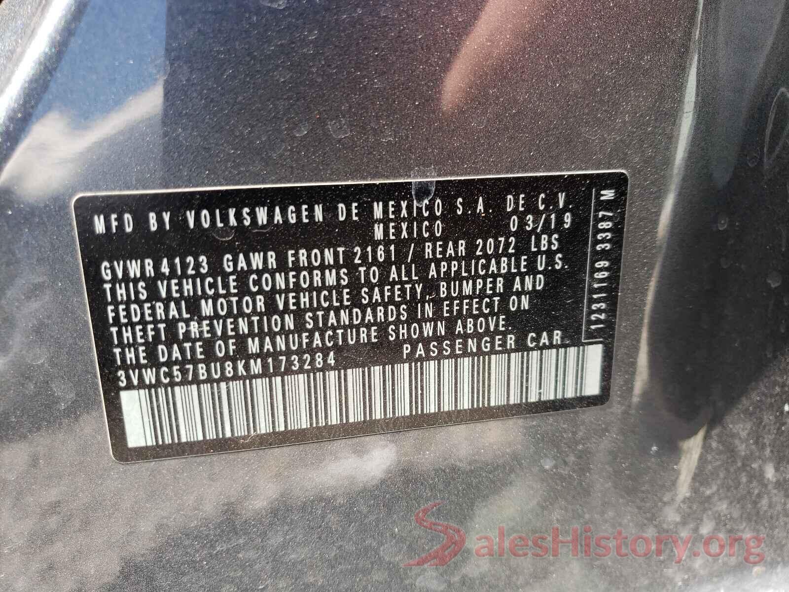 3VWC57BU8KM173284 2019 VOLKSWAGEN JETTA