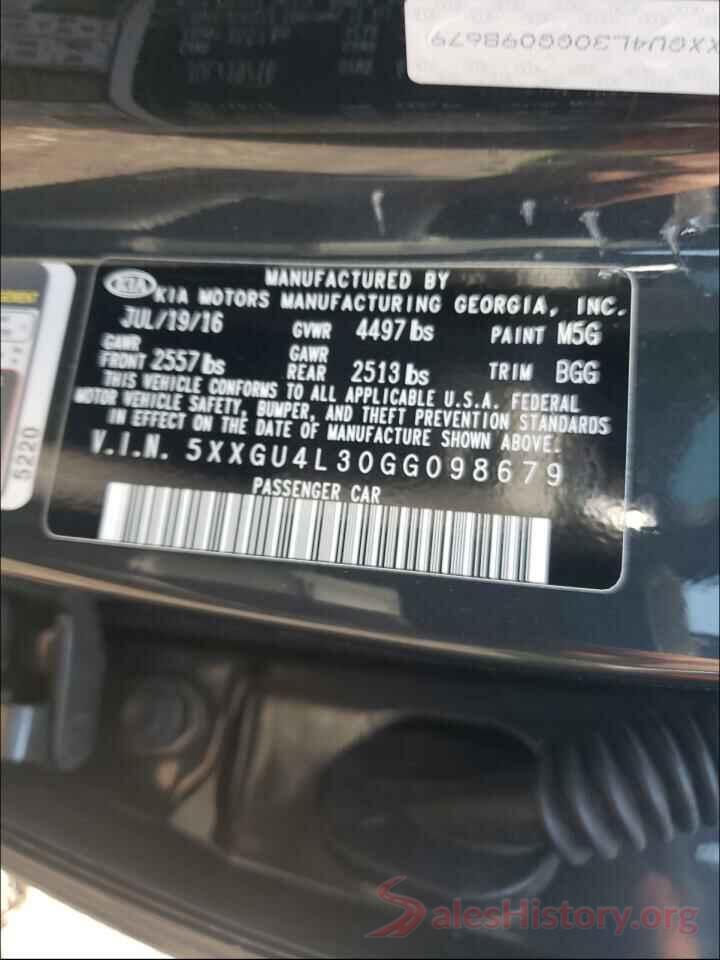 5XXGU4L30GG098679 2016 KIA OPTIMA