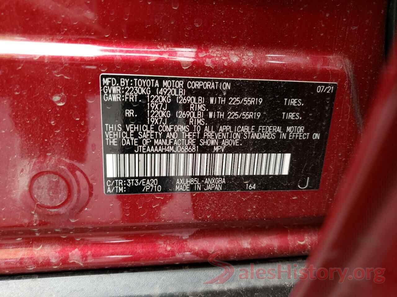 JTEAAAAH4MJ068681 2021 TOYOTA VENZA