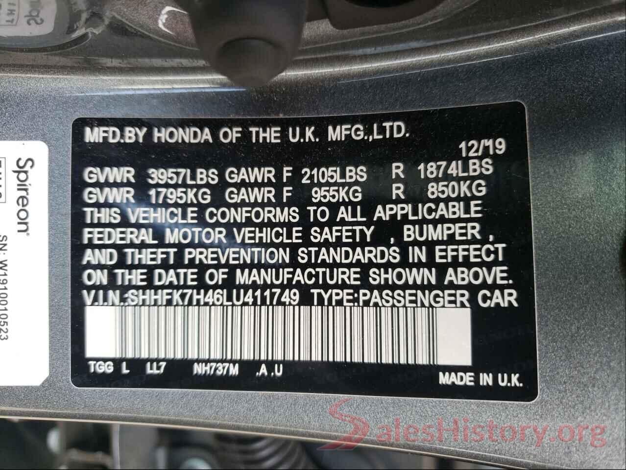 SHHFK7H46LU411749 2020 HONDA CIVIC