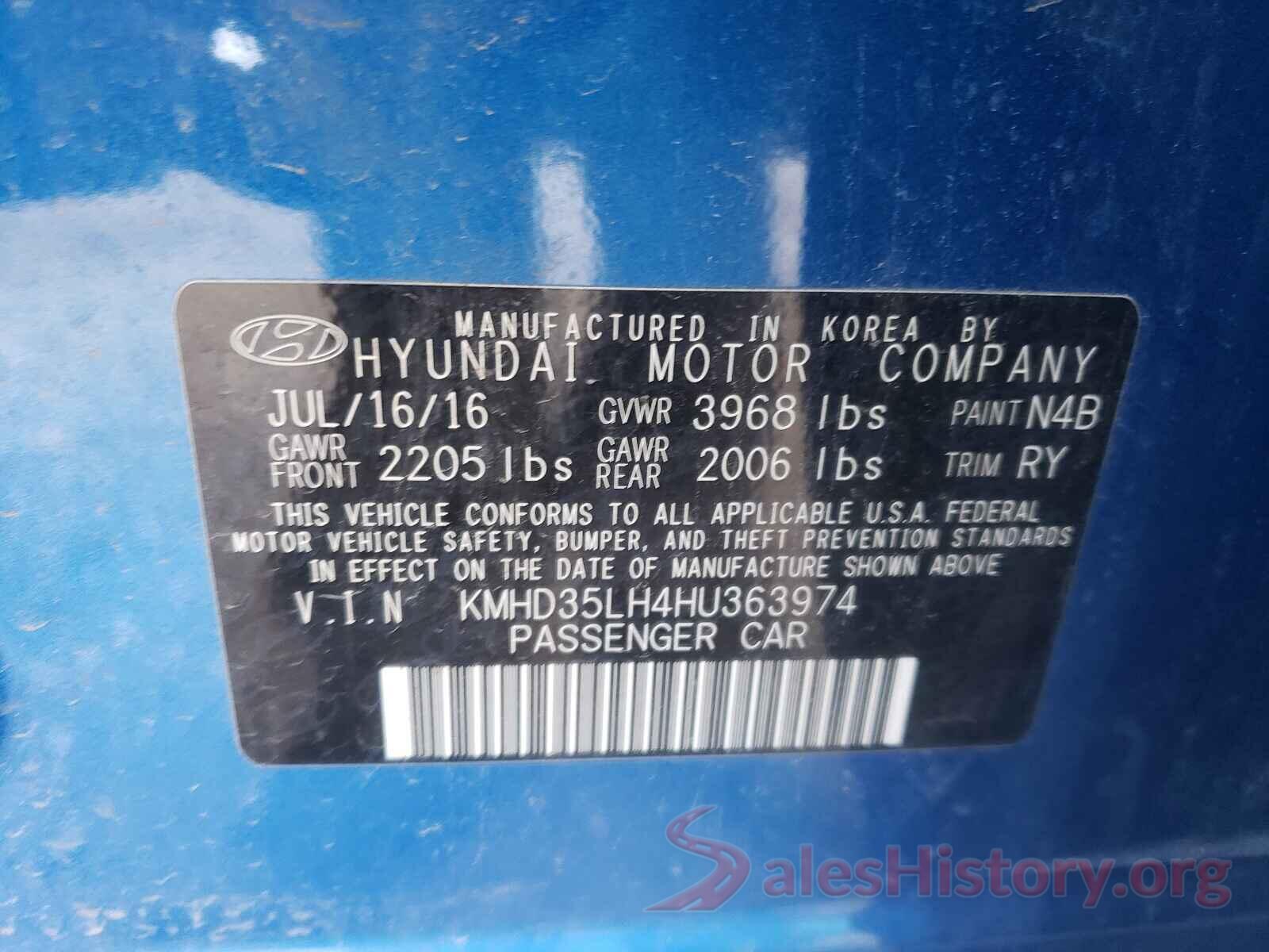 KMHD35LH4HU363974 2017 HYUNDAI ELANTRA