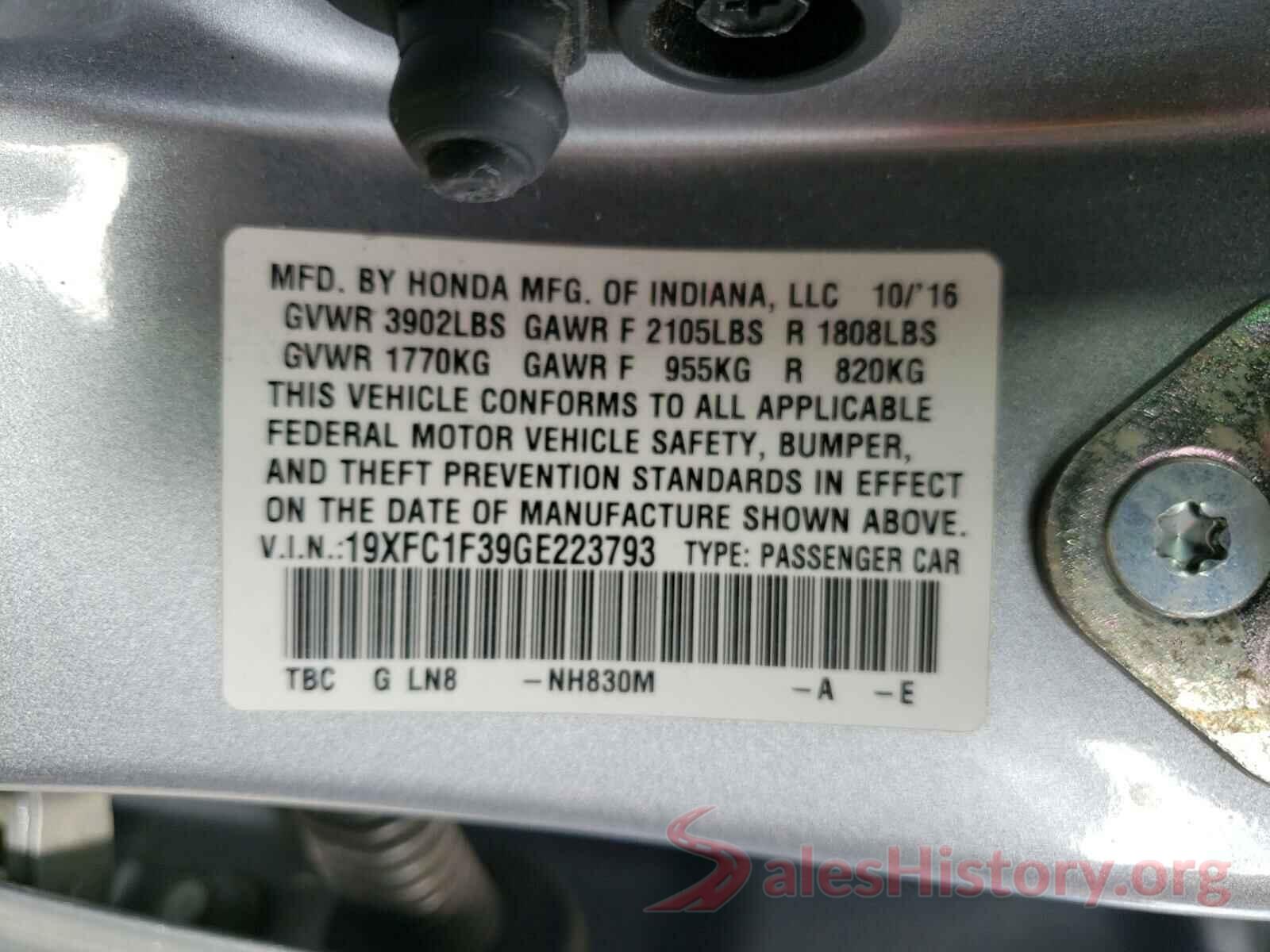 19XFC1F39GE223793 2016 HONDA CIVIC