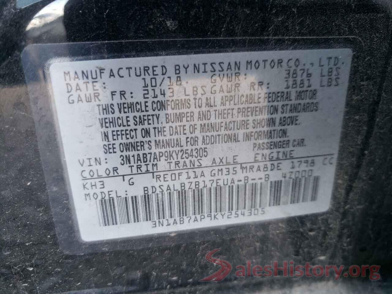 3N1AB7AP9KY254305 2019 NISSAN SENTRA