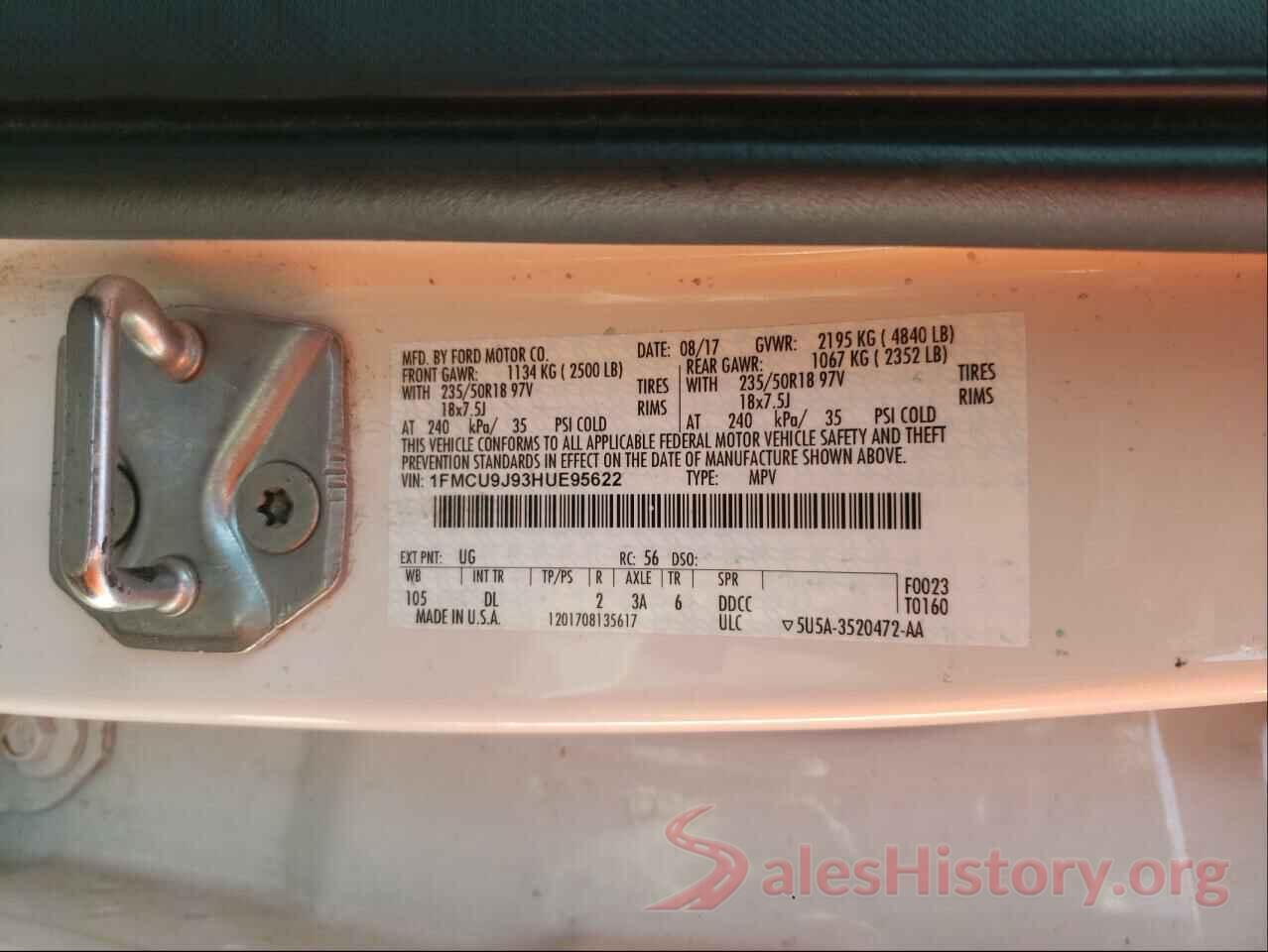 1FMCU9J93HUE95622 2017 FORD ESCAPE