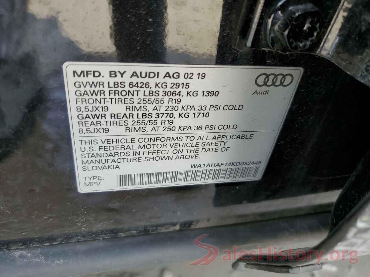 WA1AHAF74KD032446 2019 AUDI Q7