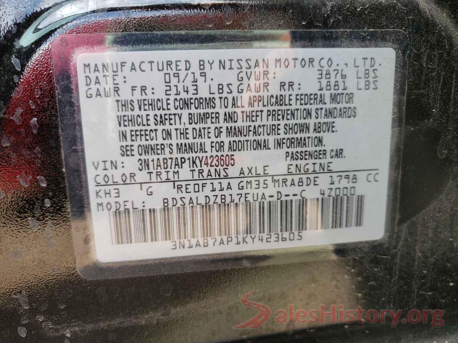 3N1AB7AP1KY423605 2019 NISSAN SENTRA