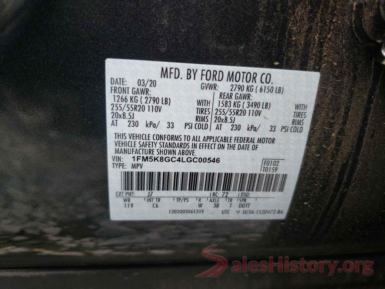 1FM5K8GC4LGC00546 2020 FORD EXPLORER