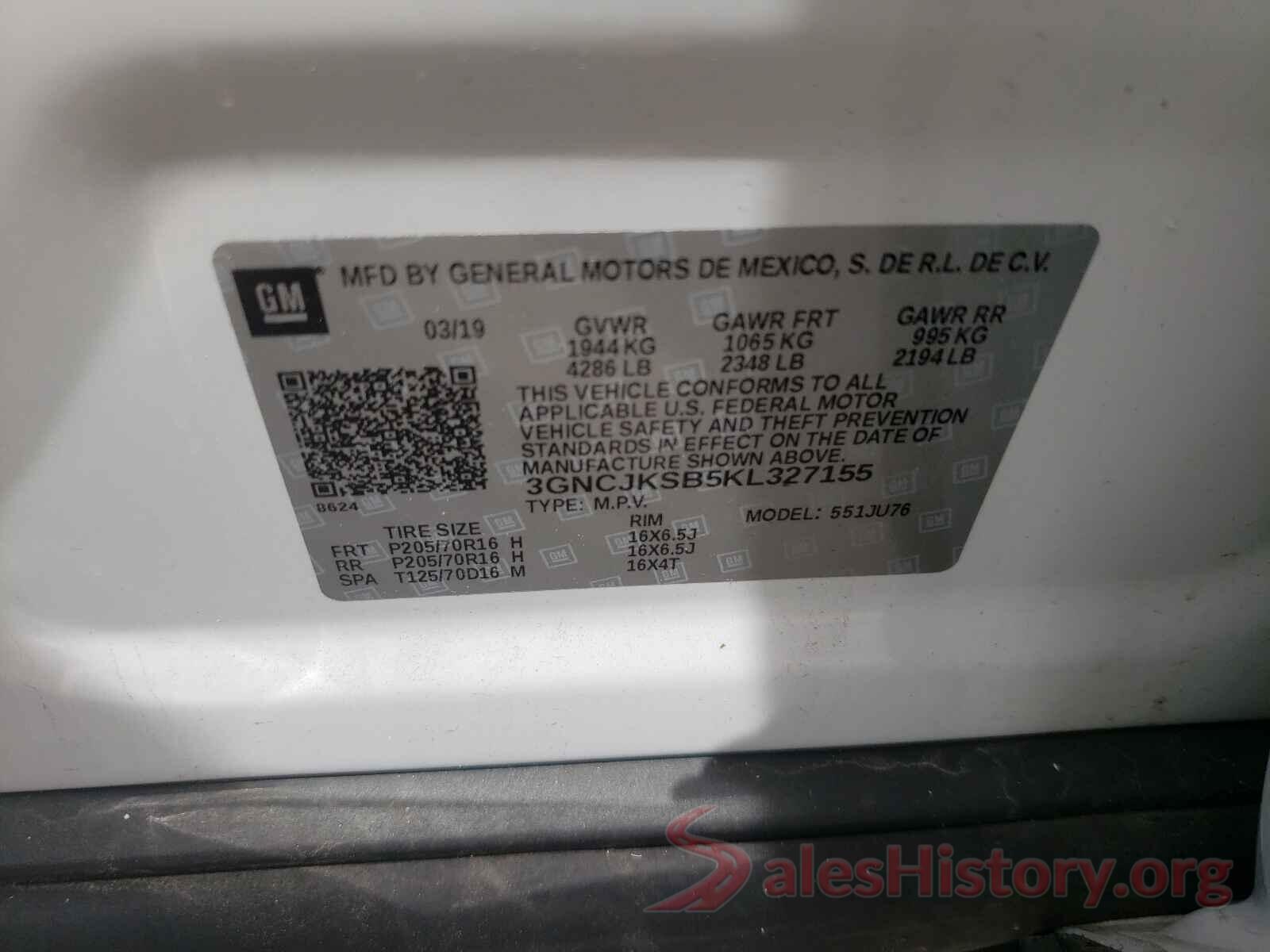 3GNCJKSB5KL327155 2019 CHEVROLET TRAX