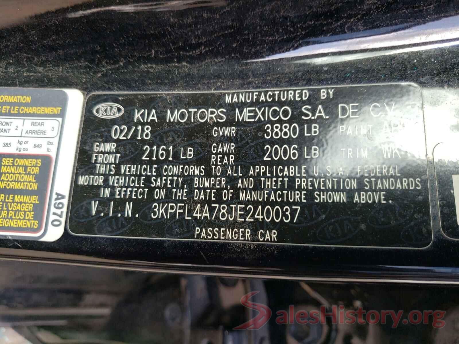 3KPFL4A78JE240037 2018 KIA FORTE