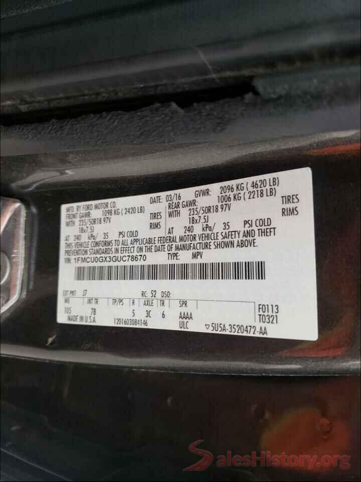 1FMCU0GX3GUC78670 2016 FORD ESCAPE