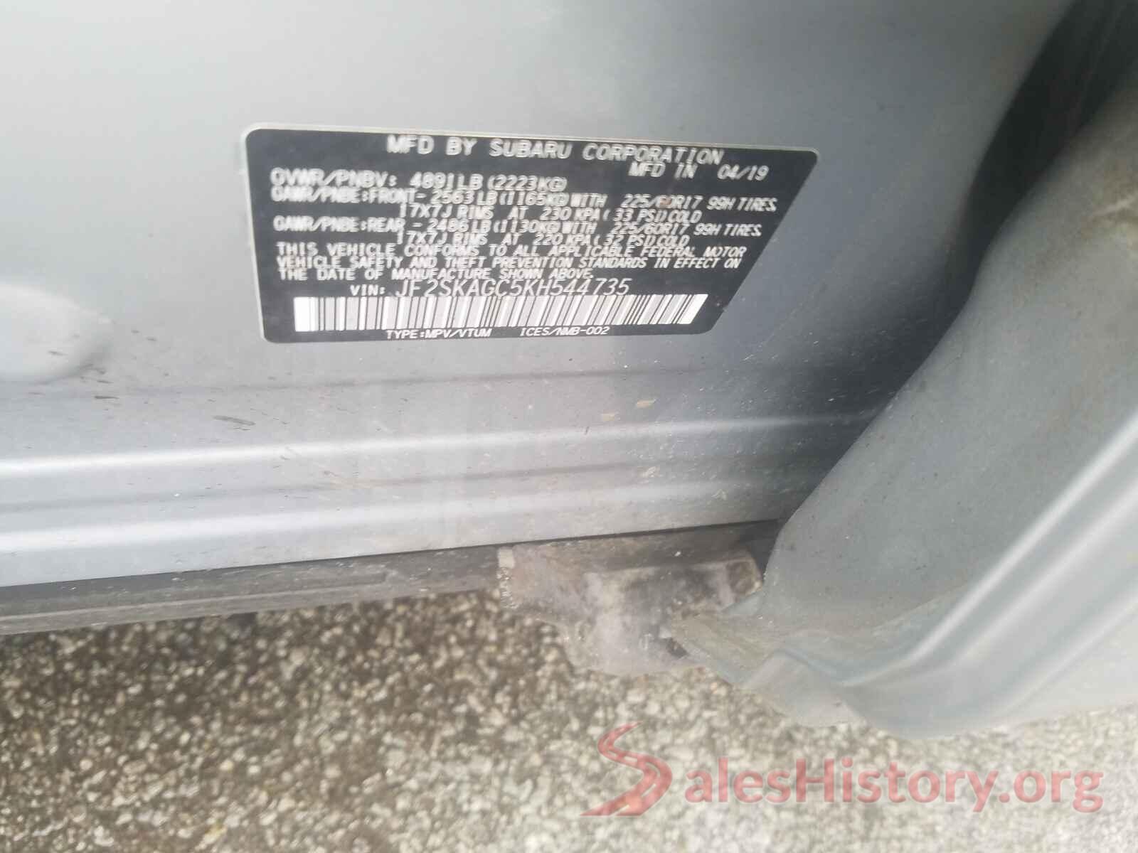 JF2SKAGC5KH544735 2019 SUBARU FORESTER