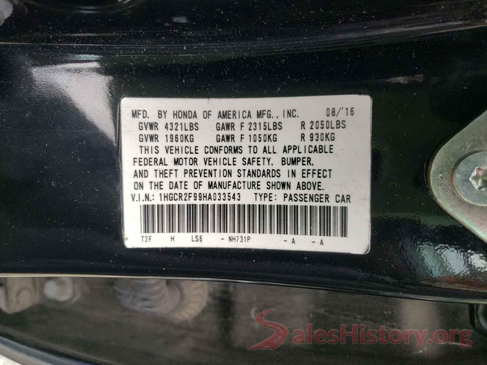 1HGCR2F99HA033543 2017 HONDA ACCORD