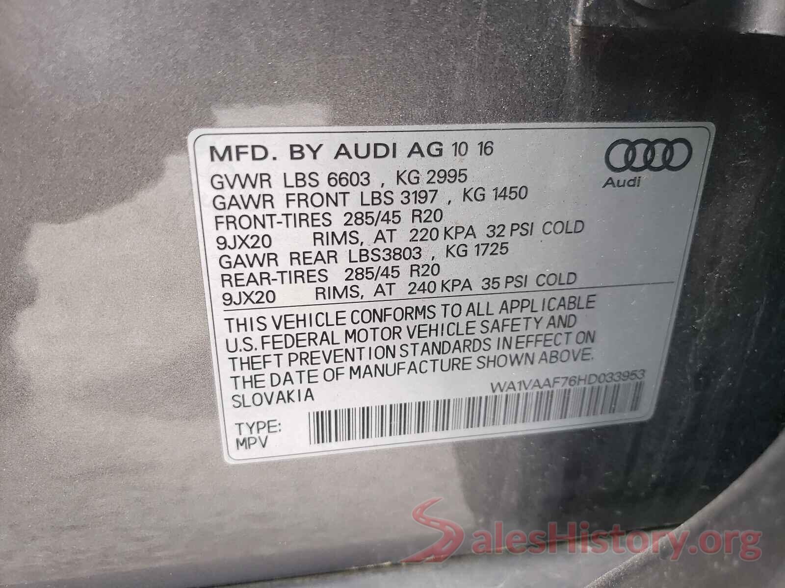 WA1VAAF76HD033953 2017 AUDI Q7