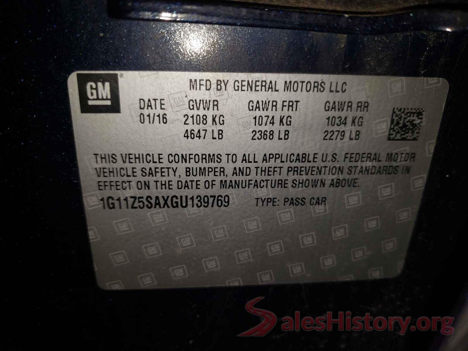 1G11Z5SAXGU139769 2016 CHEVROLET IMPALA