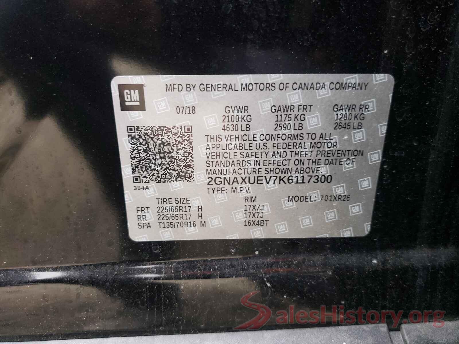 2GNAXUEV7K6117300 2019 CHEVROLET EQUINOX