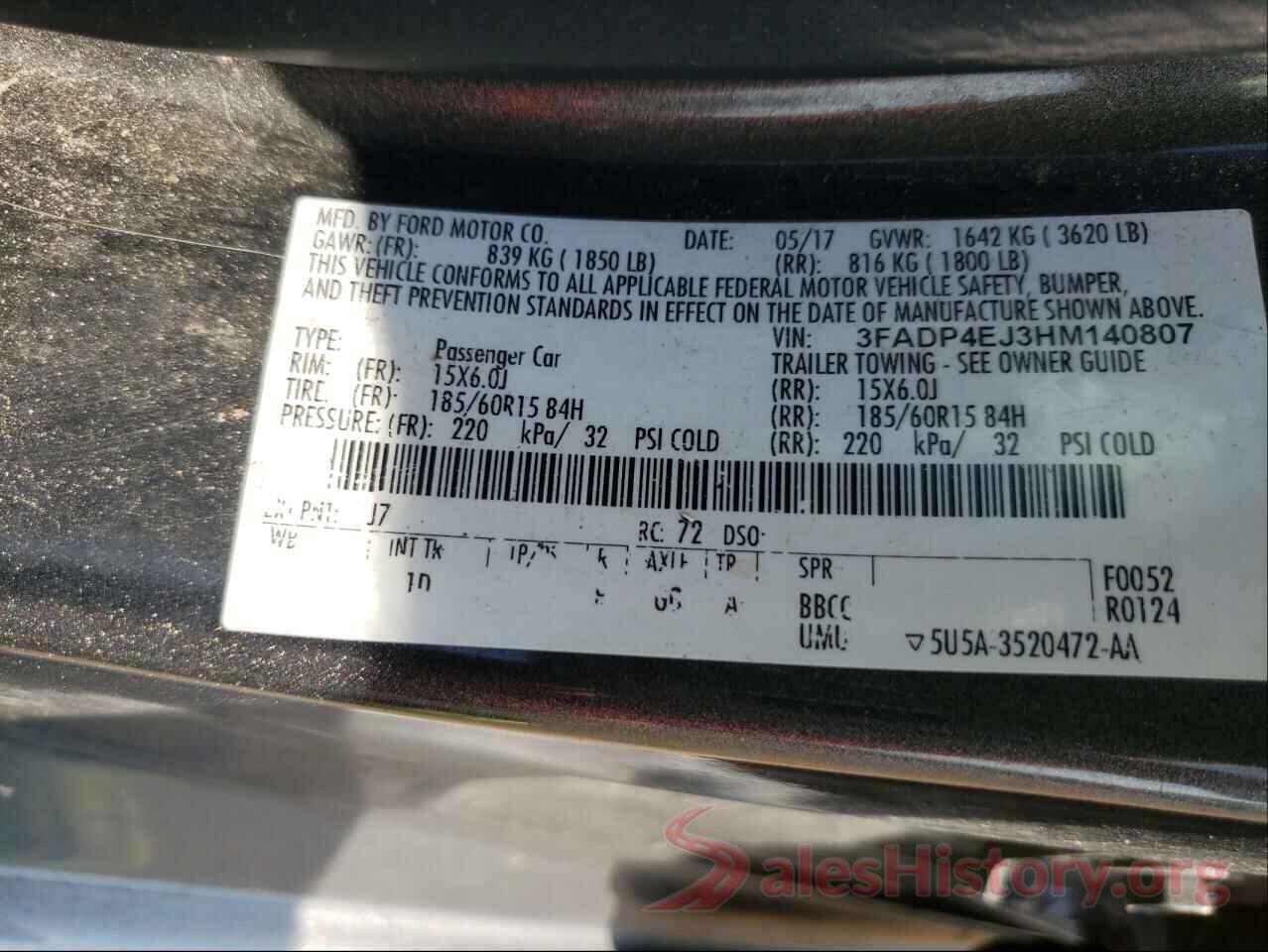 3FADP4EJ3HM140807 2017 FORD FIESTA