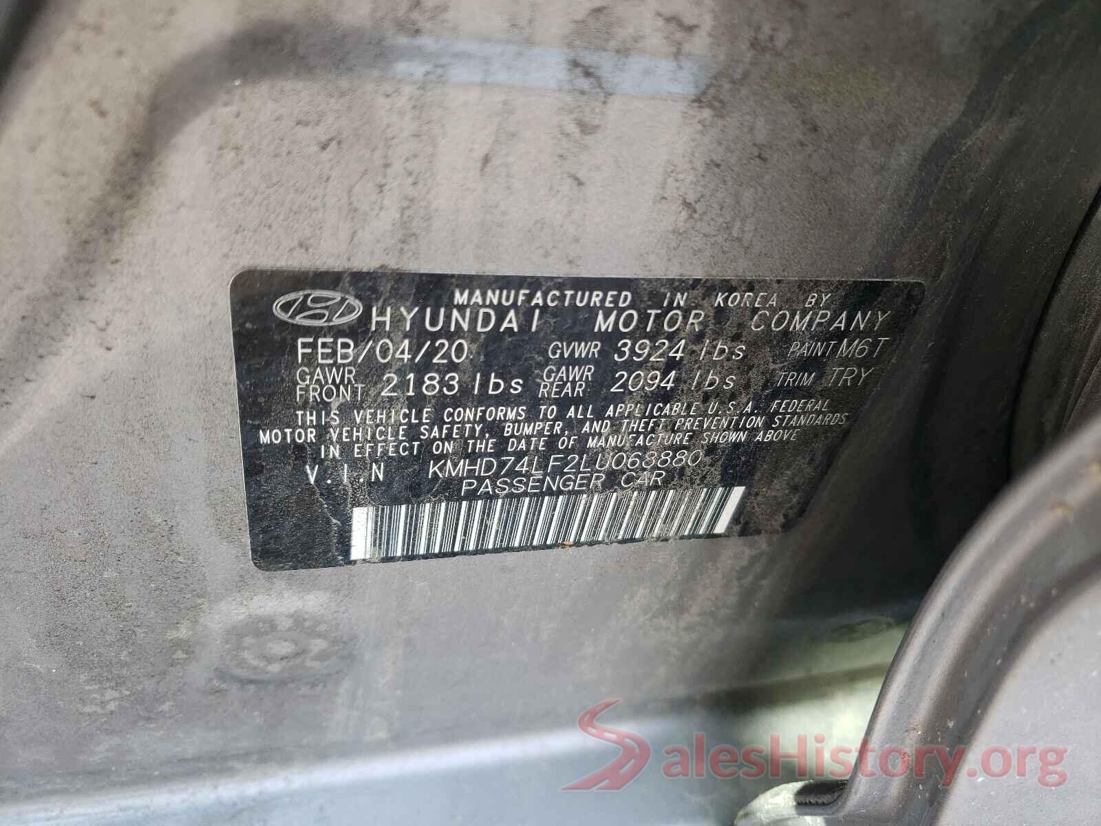 KMHD74LF2LU068880 2020 HYUNDAI ELANTRA