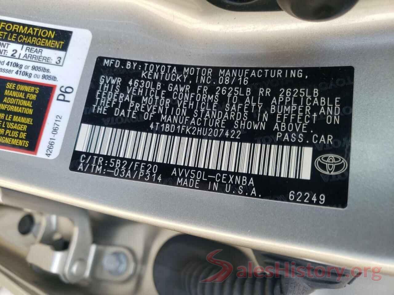 4T1BD1FK2HU207422 2017 TOYOTA CAMRY