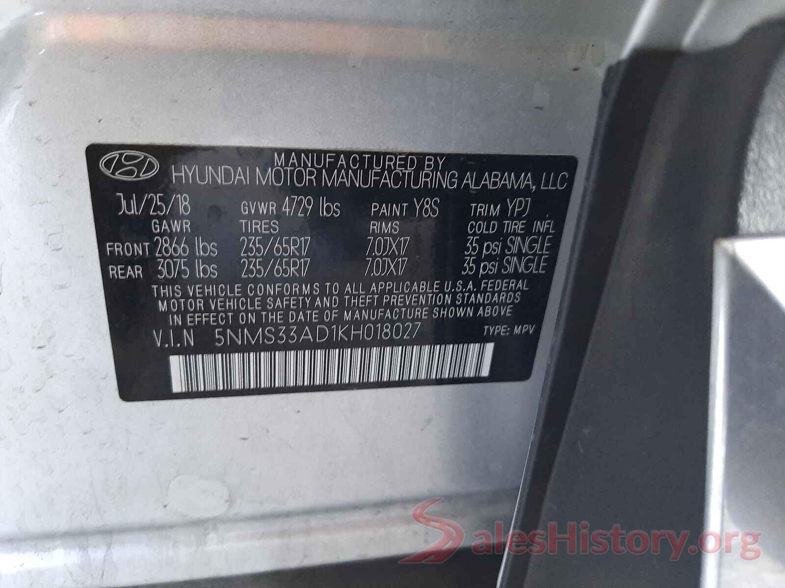 5NMS33AD1KH018027 2019 HYUNDAI SANTA FE