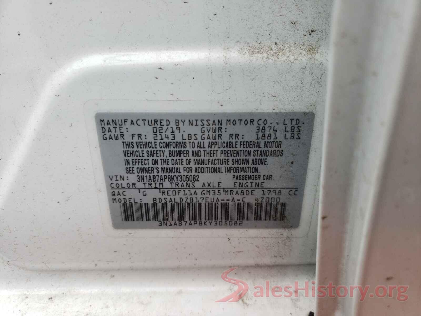 3N1AB7AP8KY305082 2019 NISSAN SENTRA