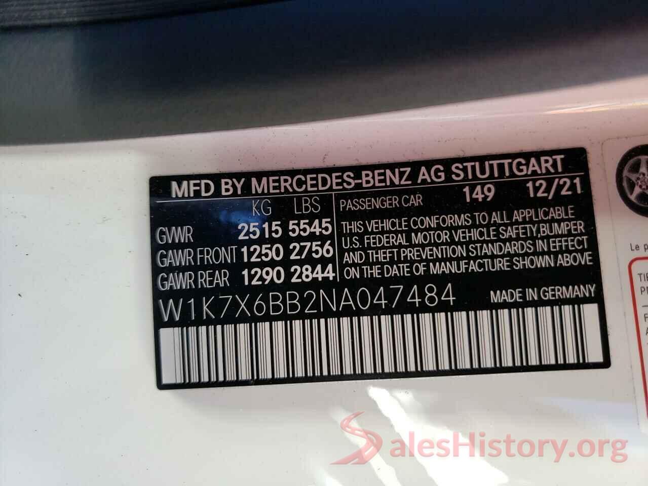 W1K7X6BB2NA047484 2022 MERCEDES-BENZ GT-CLASS