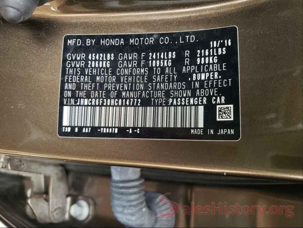 JHMCR6F30HC014772 2017 HONDA ACCORD